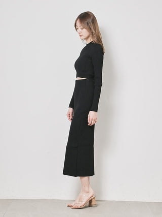  Sustainable Knit Maxi Pencil Skirt with Back Slit in black, Premium Fashionable Women's Skirts & Skorts at SNIDEL USA