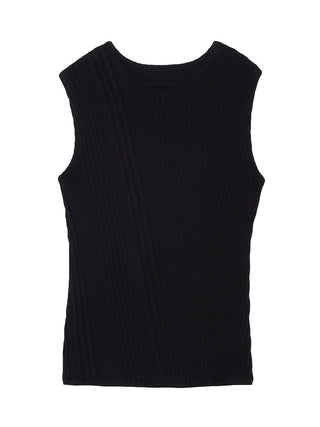 Slanting Knit Tank Top in black, Premium Fashionable Women's Tops Collection at SNIDEL USA