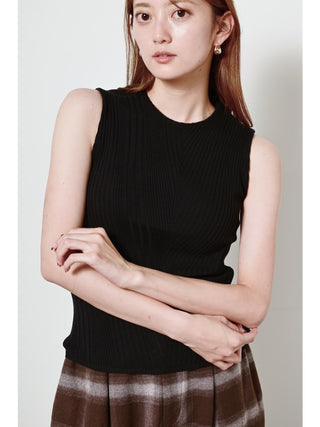 Slanting Knit Tank Top in black, Premium Fashionable Women's Tops Collection at SNIDEL USA