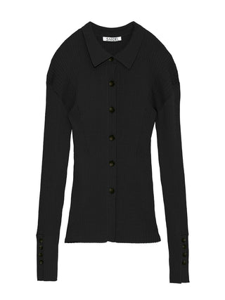  Sustainable Collar Ribbed Long Sleeve Knit Top in black, Premium Fashionable Women's Tops Collection at SNIDEL USA