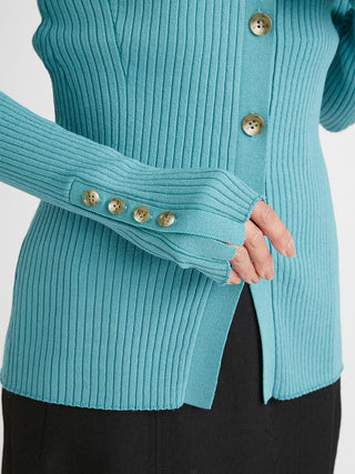  Sustainable Collar Ribbed Long Sleeve Knit Top in blue, Premium Fashionable Women's Tops Collection at SNIDEL USA