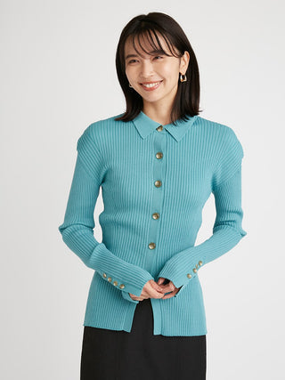  Sustainable Collar Ribbed Long Sleeve Knit Top in blue, Premium Fashionable Women's Tops Collection at SNIDEL USA