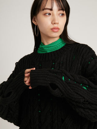  Mesh Overknit Pullover in black, Premium Fashionable Women's Tops Collection at SNIDEL USA