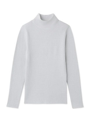Lamé Rib Knit Long Sleeve Turtle Neck in silver beige, Premium Fashionable Women's Tops Collection at SNIDEL USA