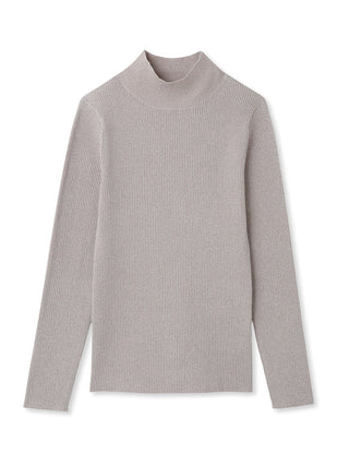 Lamé Rib Knit Long Sleeve Turtle Neck in pink beige, Premium Fashionable Women's Tops Collection at SNIDEL USA
