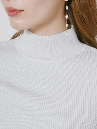 Lamé Rib Knit Long Sleeve Turtle Neck in silver, Premium Fashionable Women's Tops Collection at SNIDEL USA