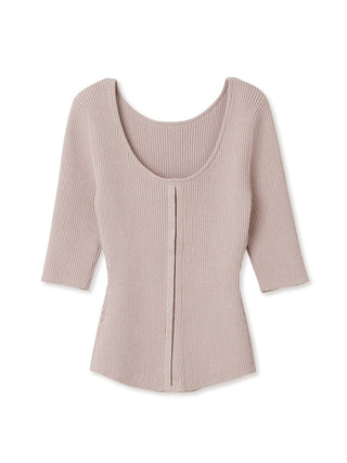  2Way Hook Rib Knit Long Sleeve Top in pink beige, Premium Fashionable Women's Tops Collection at SNIDEL USA