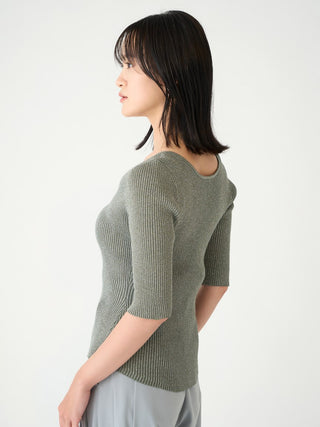  2Way Hook Rib Knit Long Sleeve Top in green, Premium Fashionable Women's Tops Collection at SNIDEL USA