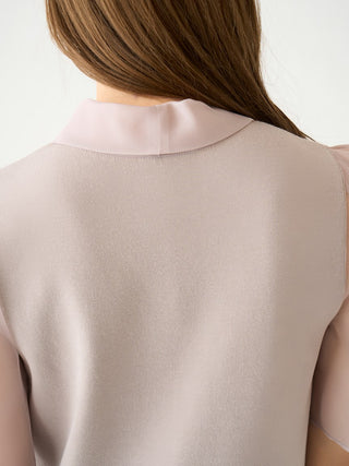  Bowtie Sheer Sleeve Knit Top in pink beige, Premium Fashionable Women's Tops Collection at SNIDEL USA