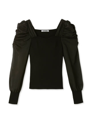 Puff Sleeve Knit Long Sleeve Top in black, Premium Fashionable Women's Tops Collection at SNIDEL USA