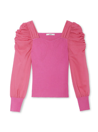 Puff Sleeve Knit Long Sleeve Top in pink, Premium Fashionable Women's Tops Collection at SNIDEL USA