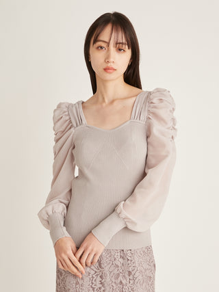 Puff Sleeve Knit Long Sleeve Top in lavender, Premium Fashionable Women's Tops Collection at SNIDEL USA