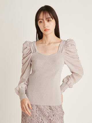 Puff Sleeve Knit Long Sleeve Top in lavender, Premium Fashionable Women's Tops Collection at SNIDEL USA