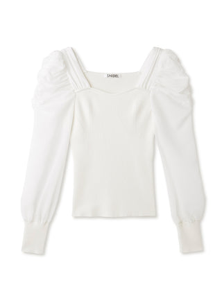 Puff Sleeve Knit Long Sleeve Top in white, Premium Fashionable Women's Tops Collection at SNIDEL USA