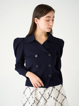  Sustainable Trench Design Knit Crop Top in navy, A premium Fashionable & Trendy Collection of Women's Knitwear at SNIDEL USA