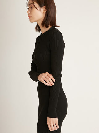 Sustainable Long Sleeve Zip Up Knit Crop Top in black, Premium Fashionable Women's Tops Collection at SNIDEL USA