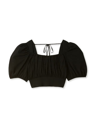 Puff Sleeve Cropped Knit Tops in black, Premium Fashionable Women's Tops Collection at SNIDEL USA