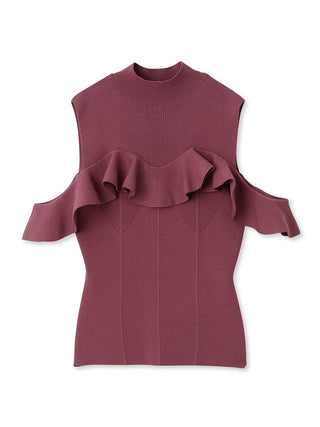  Ruffles Open Shoulder Knit Tops in rose, Premium Fashionable Women's Tops Collection at SNIDEL USA