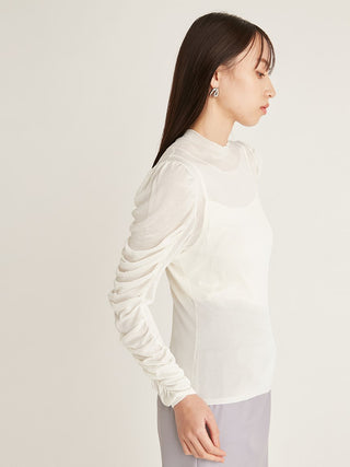 Sheer Long Sleeve Knit Top in ivory, Premium Fashionable Women's Tops Collection at SNIDEL USA