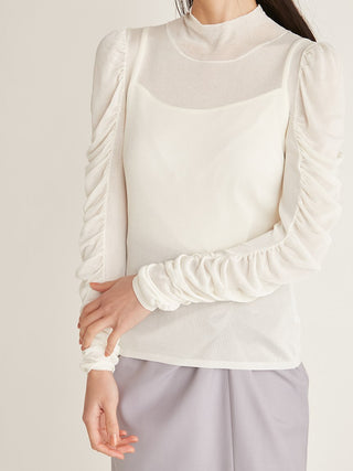 Sheer Long Sleeve Knit Top in ivory, Premium Fashionable Women's Tops Collection at SNIDEL USA