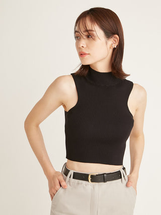 Cropped Knit Tank Top in black, Premium Fashionable Women's Tops Collection at SNIDEL USA