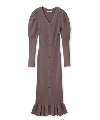 Sustainable Button Down Puff Sleeve Knit Maxi Dress in mocha, premium women's dress at SNIDEL USA