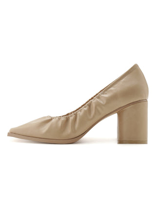 Gathered Block Heel Pumps in beige, Premium Collection of Fashionable & Trendy Women's Shoes, Boots, Loafers, & Sandals at SNIDEL USA