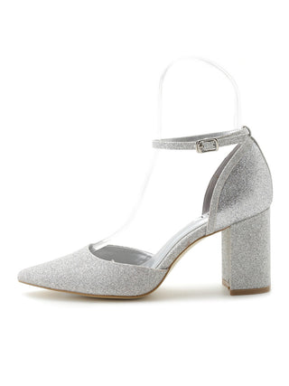 Pointed Toe Ankle Strap Heel Shoes in silver, Premium Collection of Fashionable & Trendy Women's Shoes, Boots, Loafers, & Sandals at SNIDEL USA