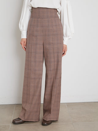 Sustainable High Waisted Wide Leg Pants in check, Knit Flared Pants Premium Fashionable Women's Pants at SNIDEL USA