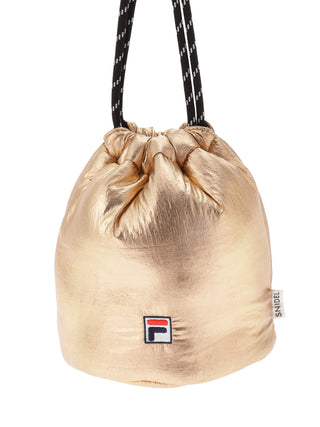  FILA Collaboration Bag | Round Mini Drawstring Bag in gold, Luxury Collection of Fashionable & Trendy Women's Bags at SNIDEL USA
