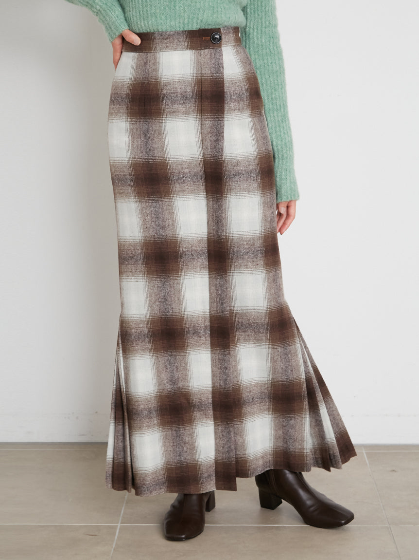 Gradation Checkered Mermaid Maxi Skirt with Back Slit in mint, Premium Fashionable Women's Skirts & Skorts at SNIDEL USA