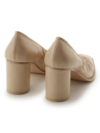 Gathered Block Heel Pumps in beige, Premium Collection of Fashionable & Trendy Women's Shoes, Boots, Loafers, & Sandals at SNIDEL USA