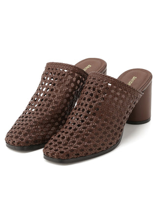 Mesh Sabot Heeled Sandals in brown, Premium Collection of Fashionable & Trendy Women's Shoes, Boots, Loafers, & Sandals at SNIDEL USA
