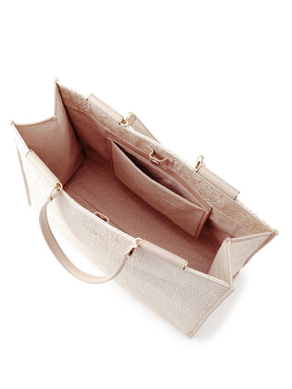 Jacquard Eco Leather Tote Bag in ivory, Luxury Collection of Fashionable & Trendy Women's Bags at SNIDEL USA