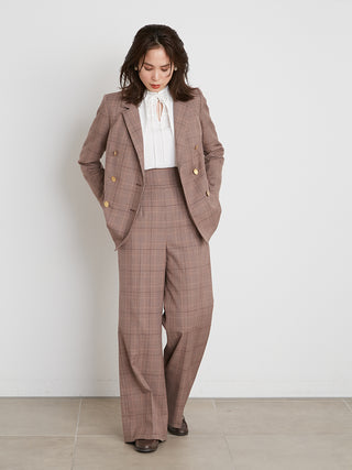 Sustainable High Waisted Wide Leg Pants in check, Knit Flared Pants Premium Fashionable Women's Pants at SNIDEL USA