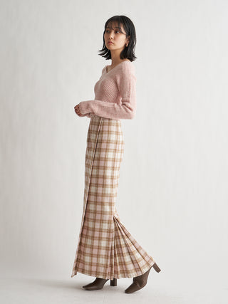 Gradation Checkered Mermaid Maxi Skirt with Back Slit in pink beige, Premium Fashionable Women's Skirts & Skorts at SNIDEL USA