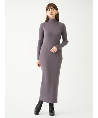 Sheer Top & Long Sleeve Turtle Neck Maxi Pencil Cut Dress Set in charcoal gray, A premium Fashionable & Trendy Collection of Women's Knitwear at SNIDEL USA
