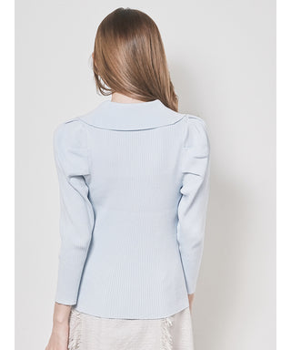 Sustainable Collar Knit Long Sleeve Top in light  blue, Premium Fashionable Women's Tops Collection at SNIDEL USA