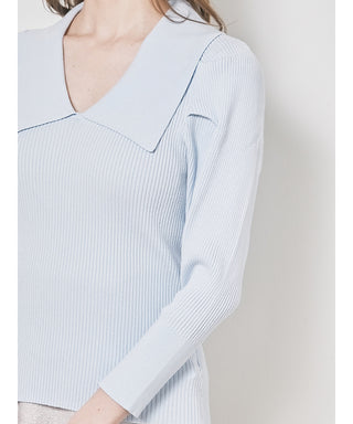 Sustainable Collar Knit Long Sleeve Top in light  blue, Premium Fashionable Women's Tops Collection at SNIDEL USA
