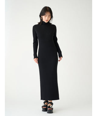 Sheer Top & Long Sleeve Turtle Neck Maxi Pencil Cut Dress Set in black, A premium Fashionable & Trendy Collection of Women's Knitwear at SNIDEL USA