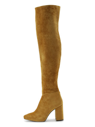  Velour Knee-High Boots in yellow, Premium Collection of Fashionable & Trendy Women's Shoes, Boots, Loafers, & Sandals at SNIDEL USA