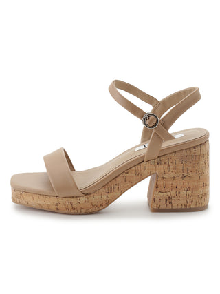 Cork Studded Ankle-Strap Heeled Sandals in beige, Premium Collection of Fashionable & Trendy Women's Shoes, Boots, Loafers, & Sandals at SNIDEL USA