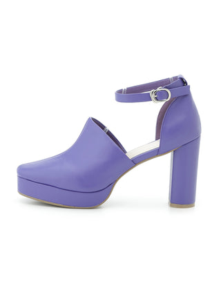 Round Closed Toe Ankle Strap Chunky High Heel Sandals in purple, Premium Collection of Fashionable & Trendy Women's Shoes, Boots, Loafers, & Sandals at SNIDEL USA