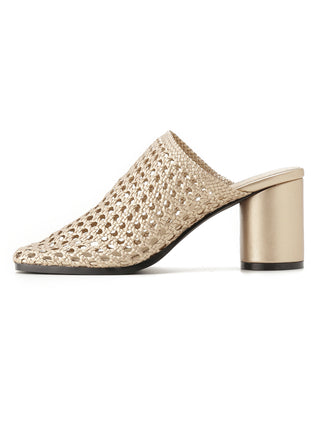 Mesh Sabot Heeled Sandals in gold, Premium Collection of Fashionable & Trendy Women's Shoes, Boots, Loafers, & Sandals at SNIDEL USA