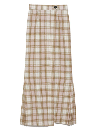 Gradation Checkered Mermaid Maxi Skirt with Back Slit in pink beige, Premium Fashionable Women's Skirts & Skorts at SNIDEL USA